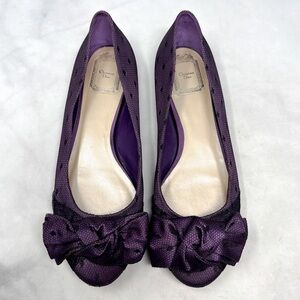 Christian Dior Vintage Y2K Fishnet Lace Satin Bow Ballerina Ballet Flats Purple